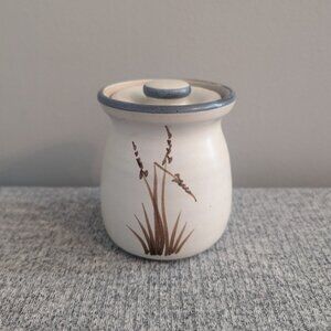 Handmade Pottery Jar/Canister with Lid, Wheat/Reed Design, Signed "Fox"